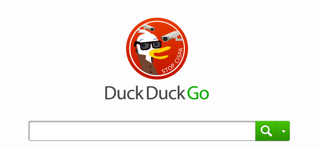 The DuckDuckGo duck wears sunglasses while being watched by CCTV cameras